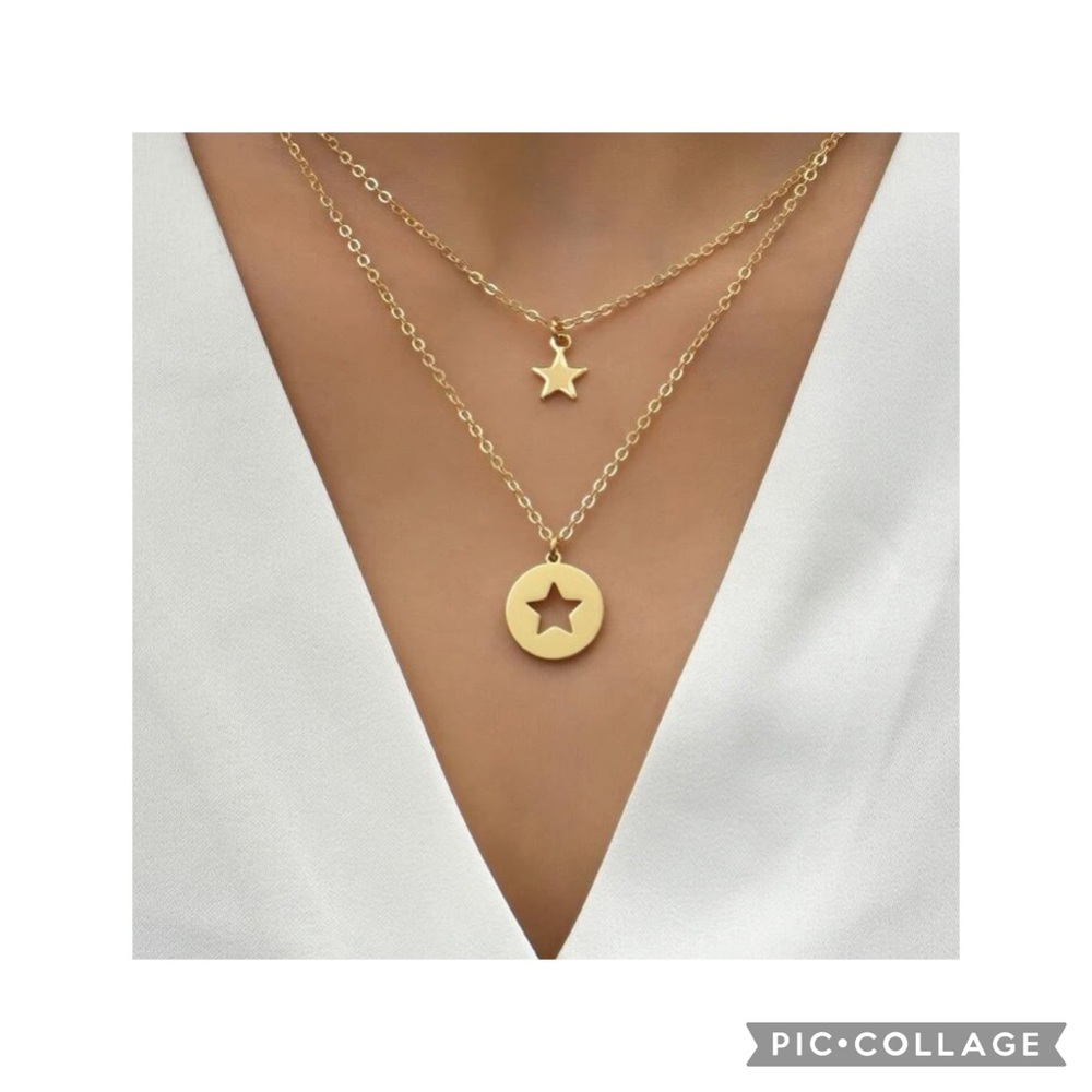 2 pc gold delicate necklace chains with star pendants